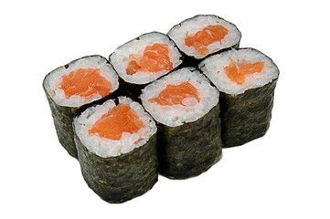Sushi rolls isolated on white background. Closeup of delicious japanese food sushi roll.