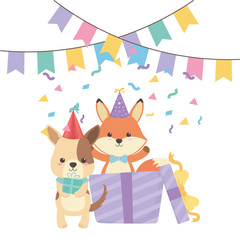 Animals cartoons with happy birthday icon design