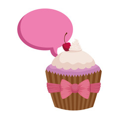 sweet delicious cupcake pastry with speech bubble