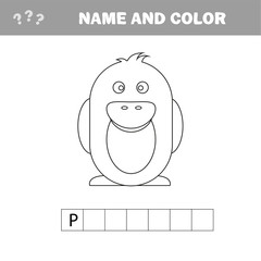 Cartoon penguin crossword. Name and color print game for children
