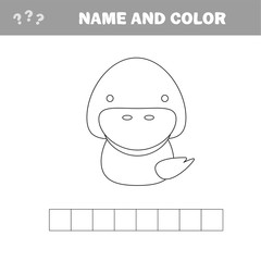 Name and color - Worksheets for Kids. Educational Game for Preschool Children. Crossword puzzle - Duck.