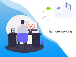 men works remote on computer