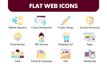 Set of flat design icons and Social media marketing