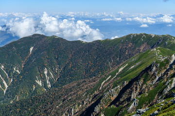 木曽駒ヶ岳から見た茶臼山と将棊頭山