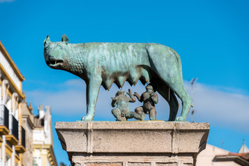 A statue of Romulus and Remus from Roman mythology in Merida, Spain