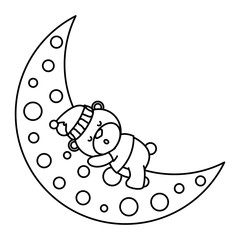 little bear teddy with hat sleeping in moon