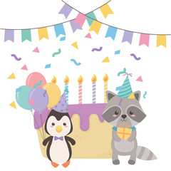 Obraz na płótnie Canvas Animals cartoons with happy birthday icon design