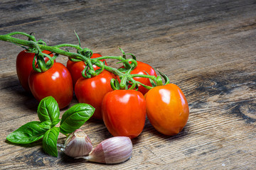 Fresh tomatoes on wood background