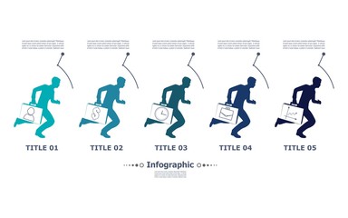 Naklejka premium Business data visualization. Abstract elements of graph, diagram with steps, options, parts or processes. Business template for presentation. Infographic concept . Businessman running with briefcase
