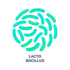 Vector probiotics in circular shape. Lactobacillus. Microbiome. Medicine or dietary supplement. Brochure, flyer, label, cover, poster, banner, package, advertising, presentation. Green colors. Eps10