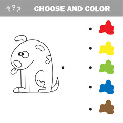Coloring page for kids. Dog Vector illustration. Choose color - puzzle