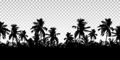 Fototapeten Realistic illustration of a horizon from the tops of palm trees. Black isolated on transparent background with space for your text, vector © Forgem