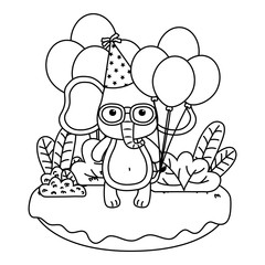 Elephant cartoon with happy birthday icon design