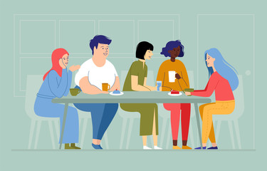 Colourful illustration of multi-ethnic beauty and friendship between women