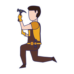 Contruction worker with tools avatar faceless blue lines