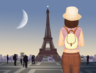 Fototapeta na wymiar girl traveling in Paris