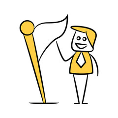 businessman and flag yellow stick figure theme