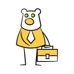 bear boss holding business bag yellow stick figure theme