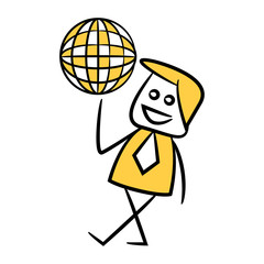 businessman and globe yellow stick figure theme