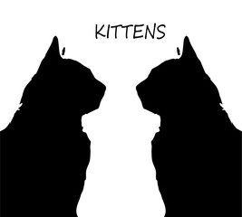  isolated image of black silhouettes of two cats on a white background and inscription
