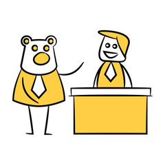 businessman and bear yellow stick figure theme
