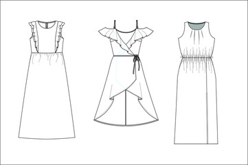 drawn fashion Decorative dress, clothing,  Vector illustration in old ink style
