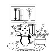 Penguin cartoon with happy birthday icon design