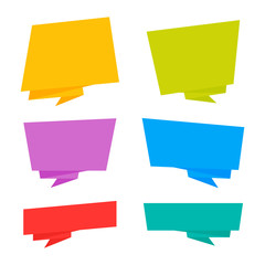 Super set colorful origami banners. Origami style sticker and banner template. Blank for your text, Web site and project. Stickers design template