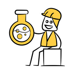 engineer holding lab flask yellow doodle design