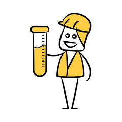 engineer holding science tube yellow doodle design