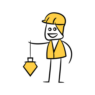 engineer with plummet tool yellow doodle and stick figure design