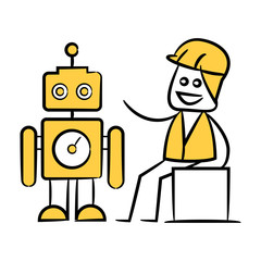 engineer and robot yellow doodle design