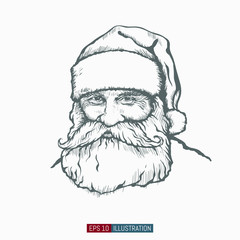 Santa Claus. Hand drawn Christmas Character. Vector illustration. Template for your design works.