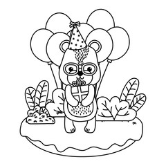 Bear cartoon with happy birthday icon design