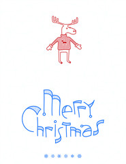 Merry Christmas greeting card design. Deer. Snowflakes. Template for your design works. Vector illustration.