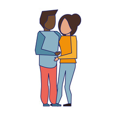 Young couple avatar faceless blue lines