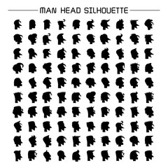 big set of silhouette human head icons set