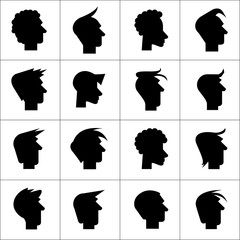 male face, silhouette human head icons set