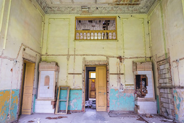 Main hall of abandoned mansion in Drezewo village, Poland