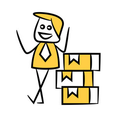 businessman and carton box yellow stick figure theme