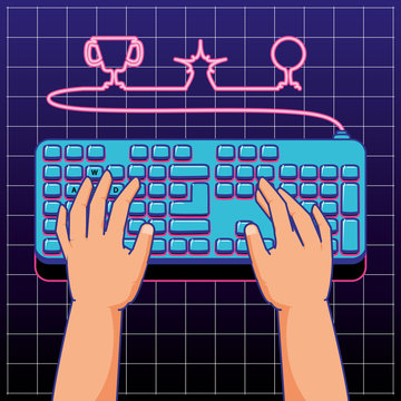 gamer hands playing with keyboard computer