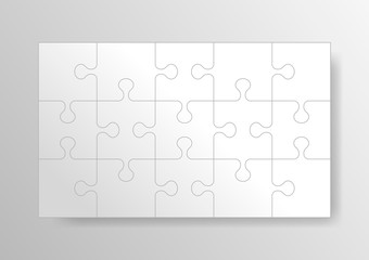 Puzzle background, banner, blank. Jigsaw section template. Modern vector illustration