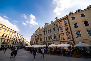 Fototapeta na wymiar Poland, Krakow - April, 2019: Main Market Square and St Mary Church.