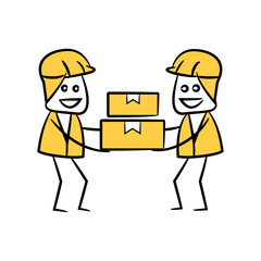 engineer or service man holding boxes in yellow theme