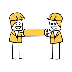 engineer or service man holding pipe in yellow theme