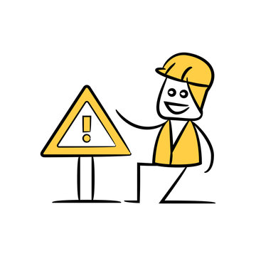 engineer or service man with under construction signage in yellow theme