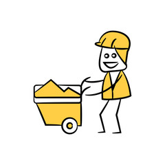 mining worker and trolley in yellow theme