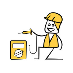 engineer or service man using volt meter in yellow theme