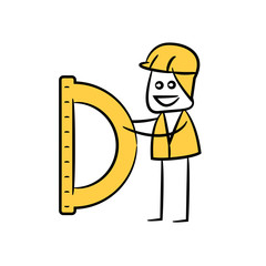 engineer or service man holding ruler in yellow theme