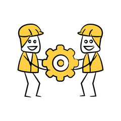 engineer or service man holding gear in yellow theme